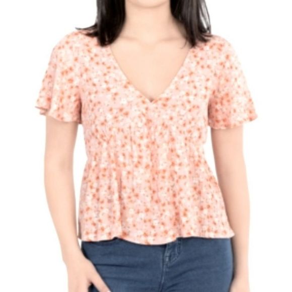Hippie Rose Boho Red Ditsy Floral Waist Drawstring Flowy Top - Picture 1 of 11